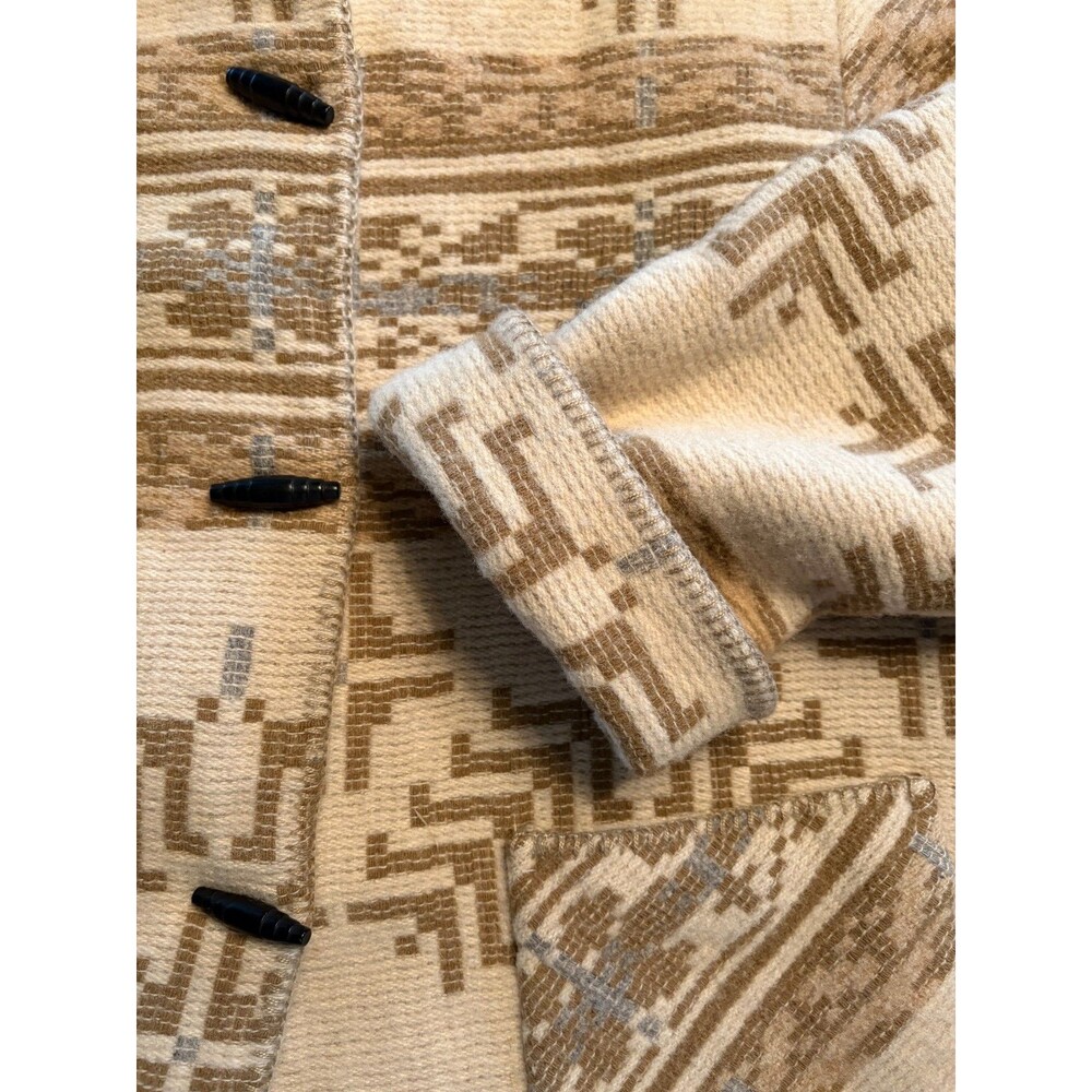 VTG Lands End Wool Coat Blend Aztec Print Jacket Beige Tan Southwest Geometric - Picture 11 of 16